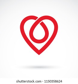 Red heart shape vector illustration composed with blood drops. Medical theme vector graphic symbol for use in medicine, rehabilitation or pharmacology.