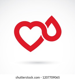 Red heart shape vector illustration composed with blood drops. Medical theme vector graphic symbol for use in medicine, rehabilitation or pharmacology.
