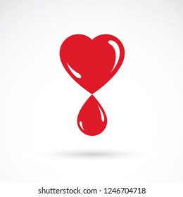 Red heart shape vector illustration composed with blood drops. Medical theme vector graphic symbol for use in medicine, rehabilitation or pharmacology.