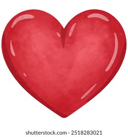 Red heart shape vector image, doodle cartoon red heart love shape illustration, hand drawn love symbol, watercolor style illustration