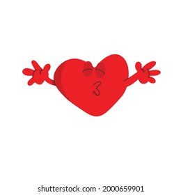 Red Heart Shape want to kiss flat design, vector illustration