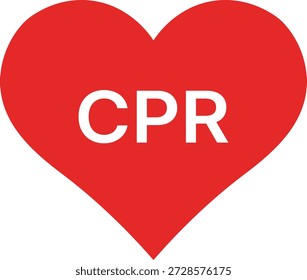 Forma de corazón rojo con el texto blanco de la RCP en el centro