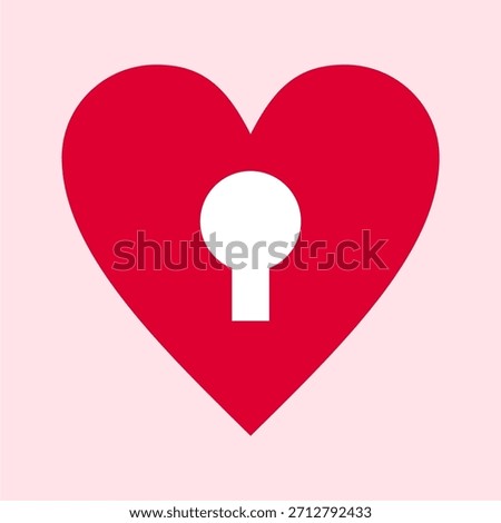 Red Heart Shape with White Keyhole in the Center: Minimalist Graphic Icon Symbolizing Love, Secrecy, Hidden Feelings, or Relationship Security and Trust