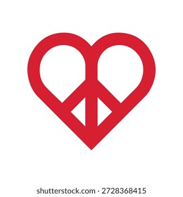 Rote Herzform mit weißer Friedens-Symbol-Illustration auf sauberem Hintergrund