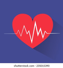 red heart shape with white rate beat flat icon vector illustration
