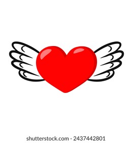 Red heart shape with wings vector illustration