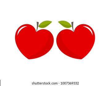 Red heart shaped apples. Vector illustration