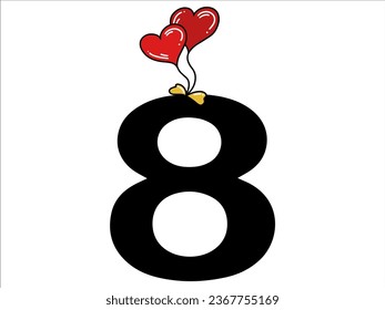 Red Heart Shaped Balloon Alphabet Number 8