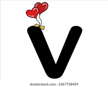 Red Heart Shaped Balloon Alphabet Letter V