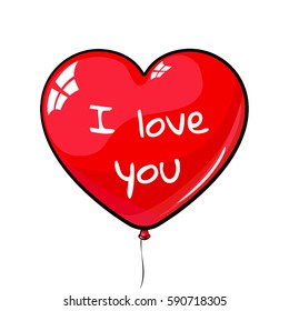 red heart shaped balloon. labeled I love you. suitable for March 8, Valentine's Day, birthday, wedding.