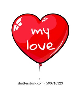 red heart shaped balloon. labeled my love. suitable for March 8, Valentine's Day, birthday, wedding.