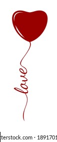 Globo en forma de corazón rojo con fondo blanco. Diseño del concepto del logotipo de amor. Ilustración del vector