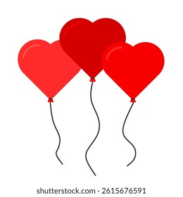 Red heart shaped Balloons with black ribbon various style. Ballons clip art cartoon style for festival valentine graphic resources