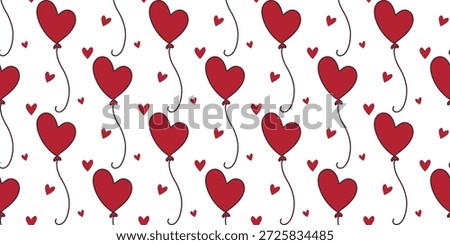 Red heart shaped balloons create seamless pattern