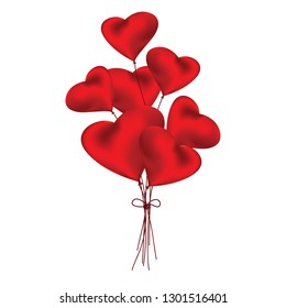 Red heart shaped balloons of love on white background.