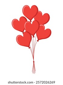 Red heart shaped balloons, vector illustration