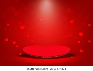 Red heart shaped base with romantic scene spotlight. Vector illustration.