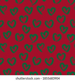 Red Heart shaped brush stroke seamless pattern background for fashion textiles, graphics