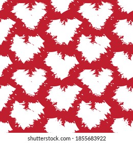 Red Heart shaped brush stroke seamless pattern background for fashion textiles, graphics