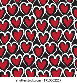 Red Heart shaped brush stroke seamless pattern background for fashion textiles, graphics
