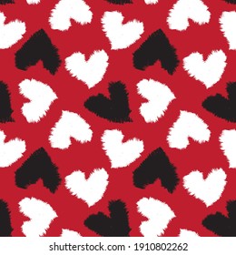 Red Heart shaped brush stroke seamless pattern background for fashion textiles, graphics