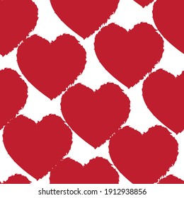 Red Heart shaped brush stroke seamless pattern background for fashion textiles, graphics