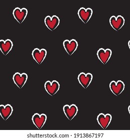 Red Heart shaped brush stroke seamless pattern background for fashion textiles, graphics