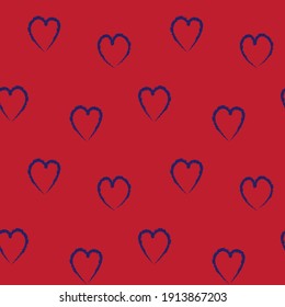 Red Heart shaped brush stroke seamless pattern background for fashion textiles, graphics