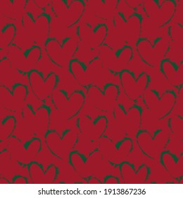 Red Heart shaped brush stroke seamless pattern background for fashion textiles, graphics
