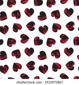 Rojo Corazón en forma de pincel trazo fondo de patrón transparente para textiles de moda, gráficos