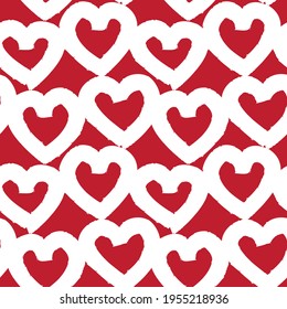 Red Heart shaped brush stroke seamless pattern background for fashion textiles, graphics