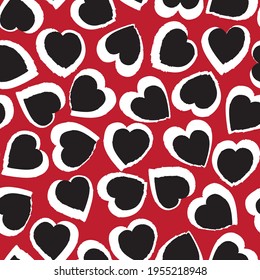 Red Heart shaped brush stroke seamless pattern background for fashion textiles, graphics