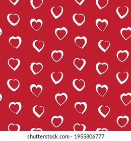 Red Heart shaped brush stroke seamless pattern background for fashion textiles, graphics