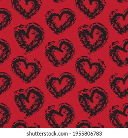 Red Heart shaped brush stroke seamless pattern background for fashion textiles, graphics