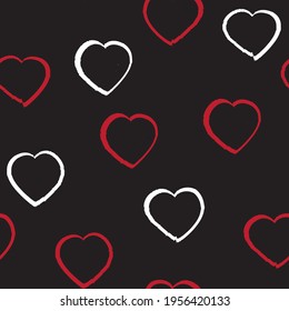 Rojo Corazón en forma de pincel trazo fondo de patrón transparente para textiles de moda, gráficos