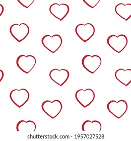 Red Heart shaped brush stroke seamless pattern background for fashion textiles, graphics