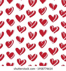 Red Heart shaped brush stroke seamless pattern background for fashion textiles, graphics