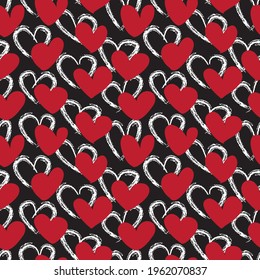 Red Heart shaped brush stroke seamless pattern background for fashion textiles, graphics