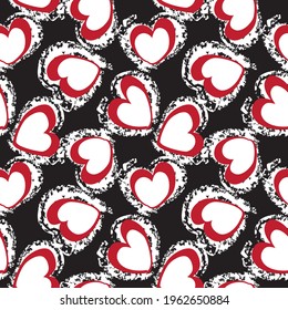 Red Heart shaped brush stroke seamless pattern background for fashion textiles, graphics