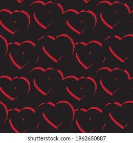 Red Heart shaped brush stroke seamless pattern background for fashion textiles, graphics