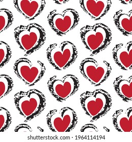 Red Heart shaped brush stroke seamless pattern background for fashion textiles, graphics