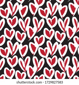 Red Heart shaped Valentine’s Day seamless pattern background for fashion textiles, graphics