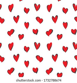 Red Heart shaped Valentine’s Day seamless pattern background for fashion textiles, graphics