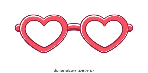 Red heart shaped eyeglasses frame clipart. Funky party glasses eyewear cartoon vector illustration.