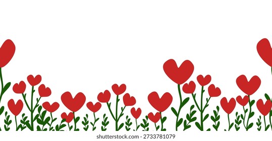 Anuncio rojo del Vector de las flores en forma de corazón con los subgrupos verdes y las hojas en el fondo blanco