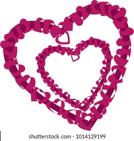 Red heart shaped frame of hearts and leaves