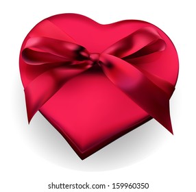 Red Heart Shaped Gift Box With Ribbon illustration, Icon