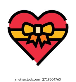 Red heart shaped gift box with yellow ribbon and bow, symbolizing love and celebration for valentine's day, anniversaries, weddings, birthdays, and romantic occasions
