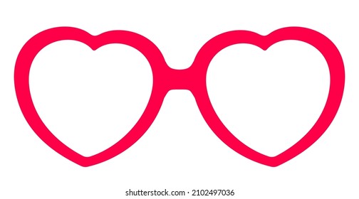 Red heart shaped glasses. Symbol of falling in love. St. Valentine's Day icon. Vector illustration