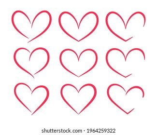 Red heart shaped hand drawn line drawing For adorning the love of a young couple.